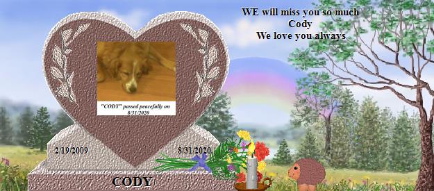 CODY's Rainbow Bridge Pet Loss Memorial Residency Image