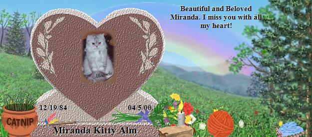 Miranda Kitty Alm's Rainbow Bridge Pet Loss Memorial Residency Image