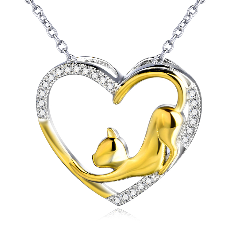 Open Heart Cat Necklace