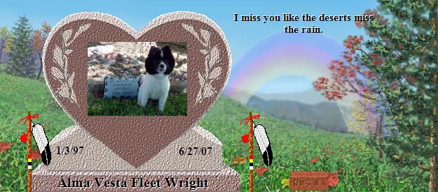 Alma Vesta Fleet Wright's Rainbow Bridge Pet Loss Memorial Residency Image