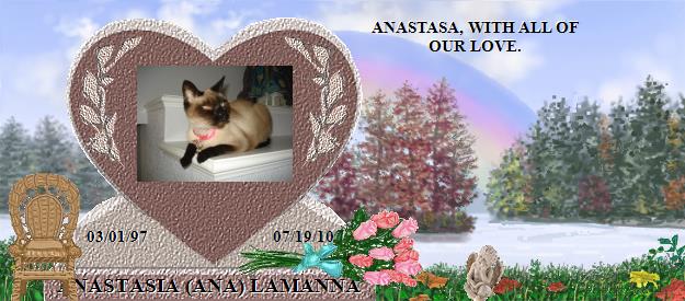 ANASTASIA (ANA) LAMANNA's Rainbow Bridge Pet Loss Memorial Residency Image