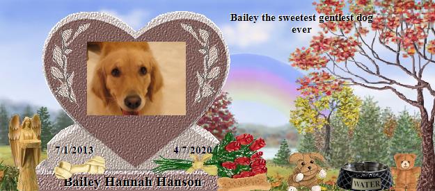 Bailey Hannah Hanson's Rainbow Bridge Pet Loss Memorial Residency Image