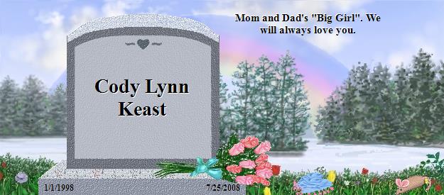 Cody Lynn Keast's Rainbow Bridge Pet Loss Memorial Residency Image
