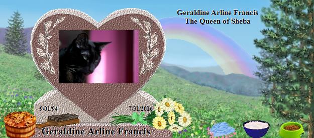 Geraldine Arline Francis's Rainbow Bridge Pet Loss Memorial Residency Image