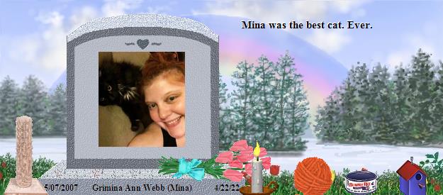 Grimina Ann Webb (Mina)'s Rainbow Bridge Pet Loss Memorial Residency Image