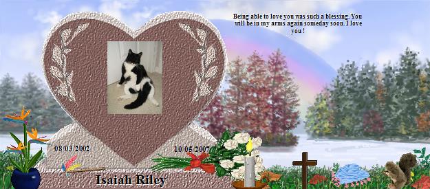 Isaiah Riley's Rainbow Bridge Pet Loss Memorial Residency Image