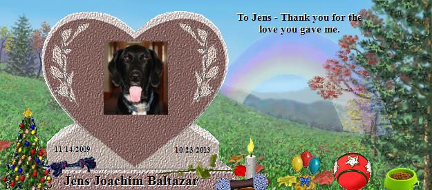 Jens Joachim Baltazar's Rainbow Bridge Pet Loss Memorial Residency Image