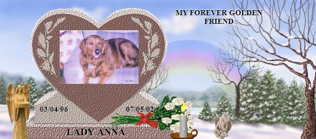 LADY ANNA's Rainbow Bridge Pet Loss Memorial Residency Image