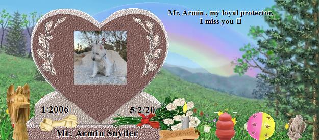 Mr. Armin Snyder's Rainbow Bridge Pet Loss Memorial Residency Image