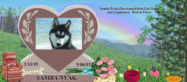 SAMBA NYAK's Rainbow Bridge Pet Loss Memorial Residency Image