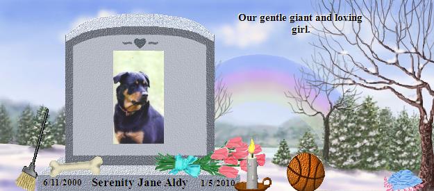 Serenity Jane Aldy's Rainbow Bridge Pet Loss Memorial Residency Image