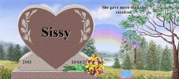 Sissy's Rainbow Bridge Pet Loss Memorial Residency Image