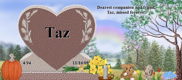 Taz's Rainbow Bridge Pet Loss Memorial Residency Image