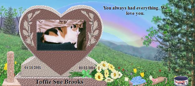 Toffie Sue Brooks's Rainbow Bridge Pet Loss Memorial Residency Image