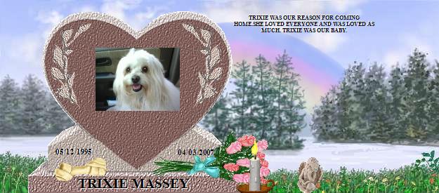 TRIXIE MASSEY's Rainbow Bridge Pet Loss Memorial Residency Image