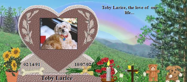 Toby Larice's Rainbow Bridge Pet Loss Memorial Residency Image
