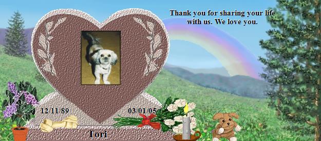 Tori's Rainbow Bridge Pet Loss Memorial Residency Image